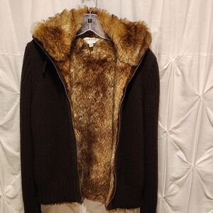Orvis Brown Faux Fur Lined Sweater Jacket